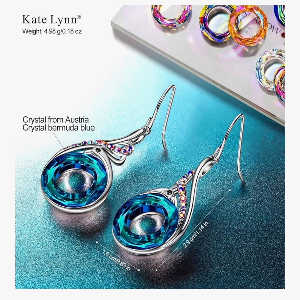 Kate Lynn Phoenix Silver drop Earrings in Bermuda Blue - Picture 2 of 8